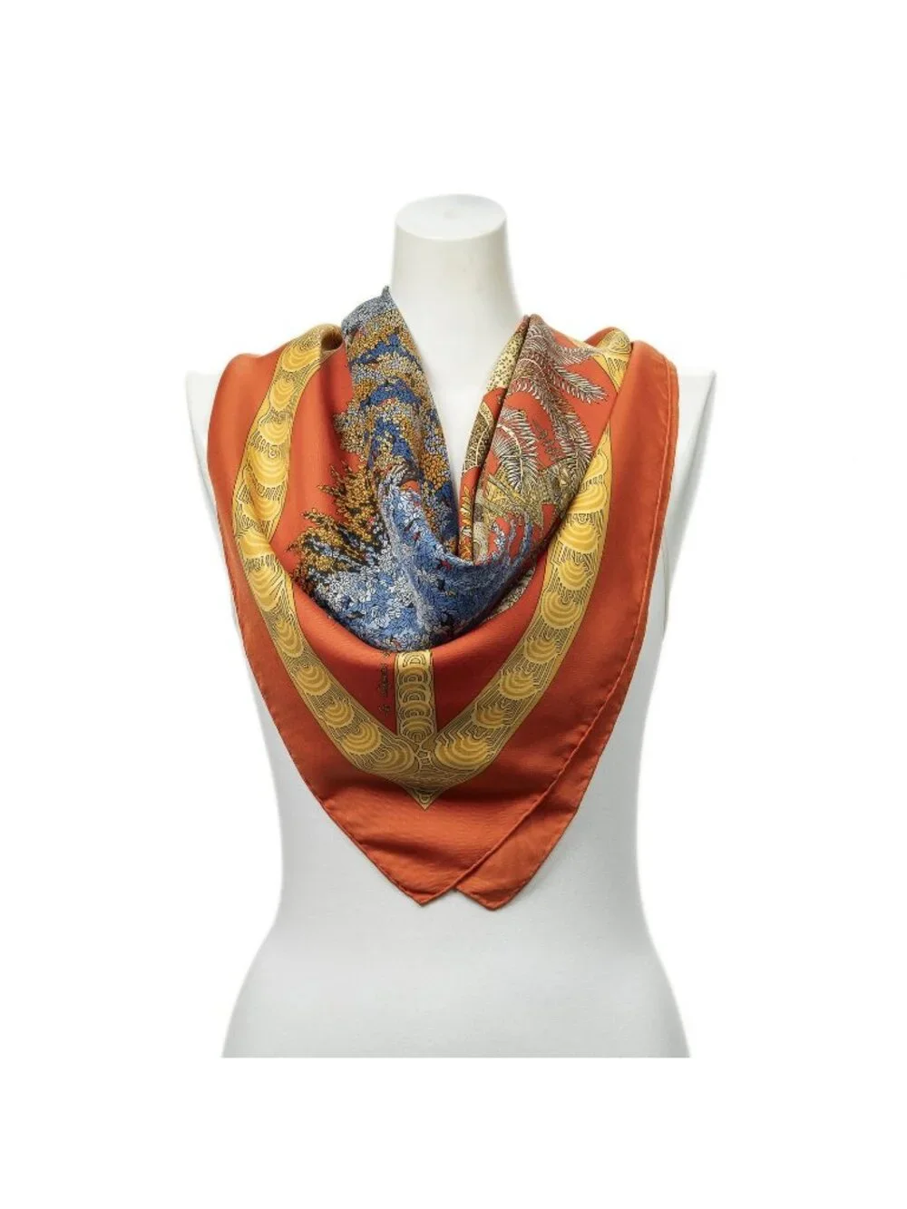 Hermes Scarf Orange Yellow Blue Twill Silk